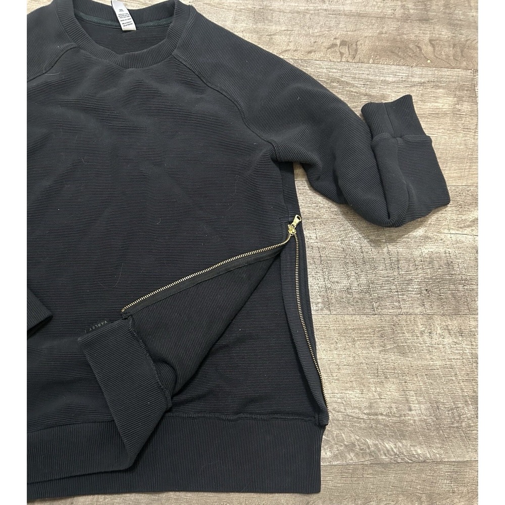 Varley Black‎ Ribbed Vine Athleisure Pullover Shirt Sweatshirt Zippers Sides XS - Picture 3 of 6